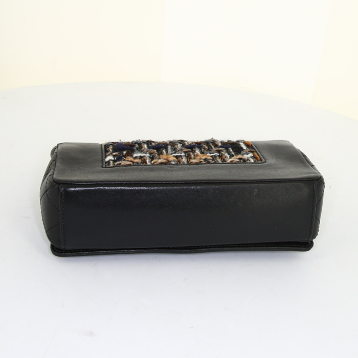 Borsa a tracolla Chanel Mademoiselle in pelle nera e tweed marrone - Detail D5