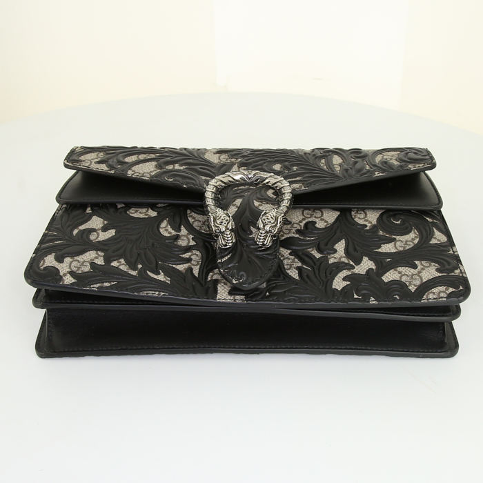 Borsa Gucci Dionysus in tela monogram con motivo e pelle nera - Detail D5