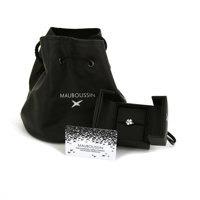 Anello Mauboussin Éternité Tendresse in oro bianco,  madreperla bianca e diamanti - Detail D2