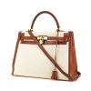 Hermes Kelly 32 cm bag worn on the shoulder or carried in the hand in beige canvas and fawn Barenia leather - 00pp thumbnail