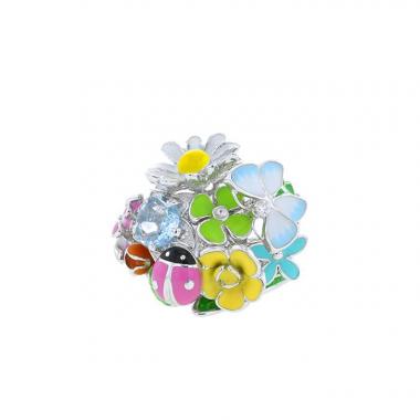 Anello Dior Diorette modello medio in oro bianco,  smalto e diamante e acquamarina