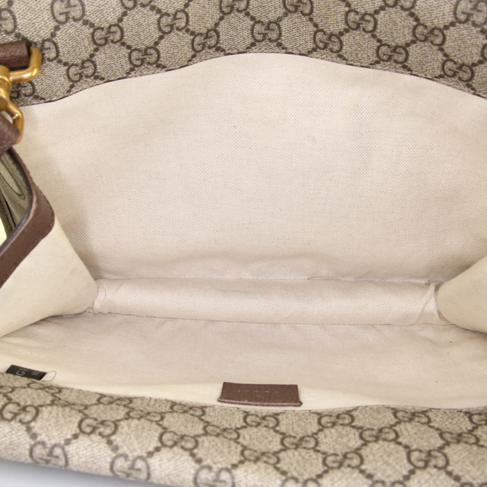 Gucci Suprême GG shoulder bag in grey monogram canvas and brown leather - Detail D2