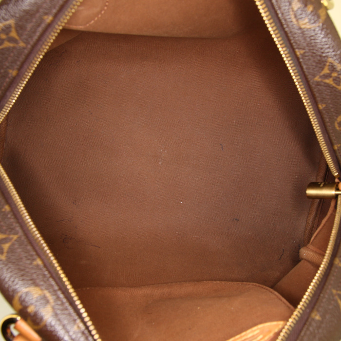 Sac à main Louis Vuitton Montorgueil en toile monogram enduite marron et cuir naturel - Detail D2