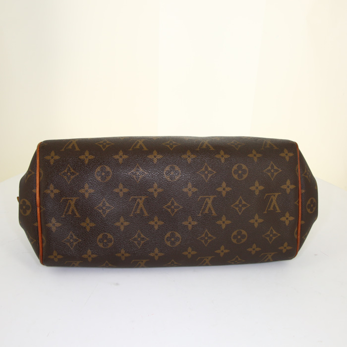 Bolso de mano Louis Vuitton Montorgueil en lona Monogram revestida marrón y cuero natural - Detail D4