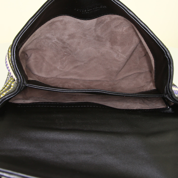 Sac bandoulière Bottega Veneta Olimpia en cuir multicolore noir , violet vert et blanc - Detail D3