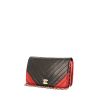 Chanel Mademoiselle bag worn on the shoulder or carried in the hand in dark blue and red bicolor chevron quilted leather - 00pp thumbnail