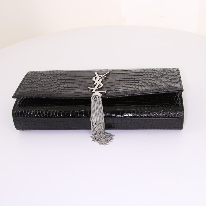 Sac/pochette Saint Laurent Kate en cuir noir - Detail D4