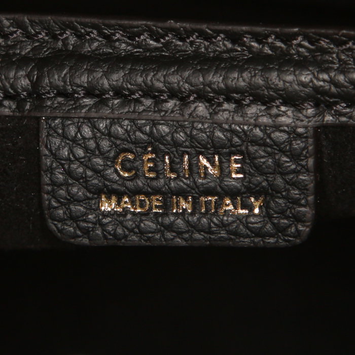 Céline Luggage Nano shoulder bag in black grained leather - Detail D4
