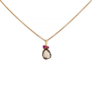Pendentif Pomellato Bahia en or rose,  quartz fumé et saphirs roses