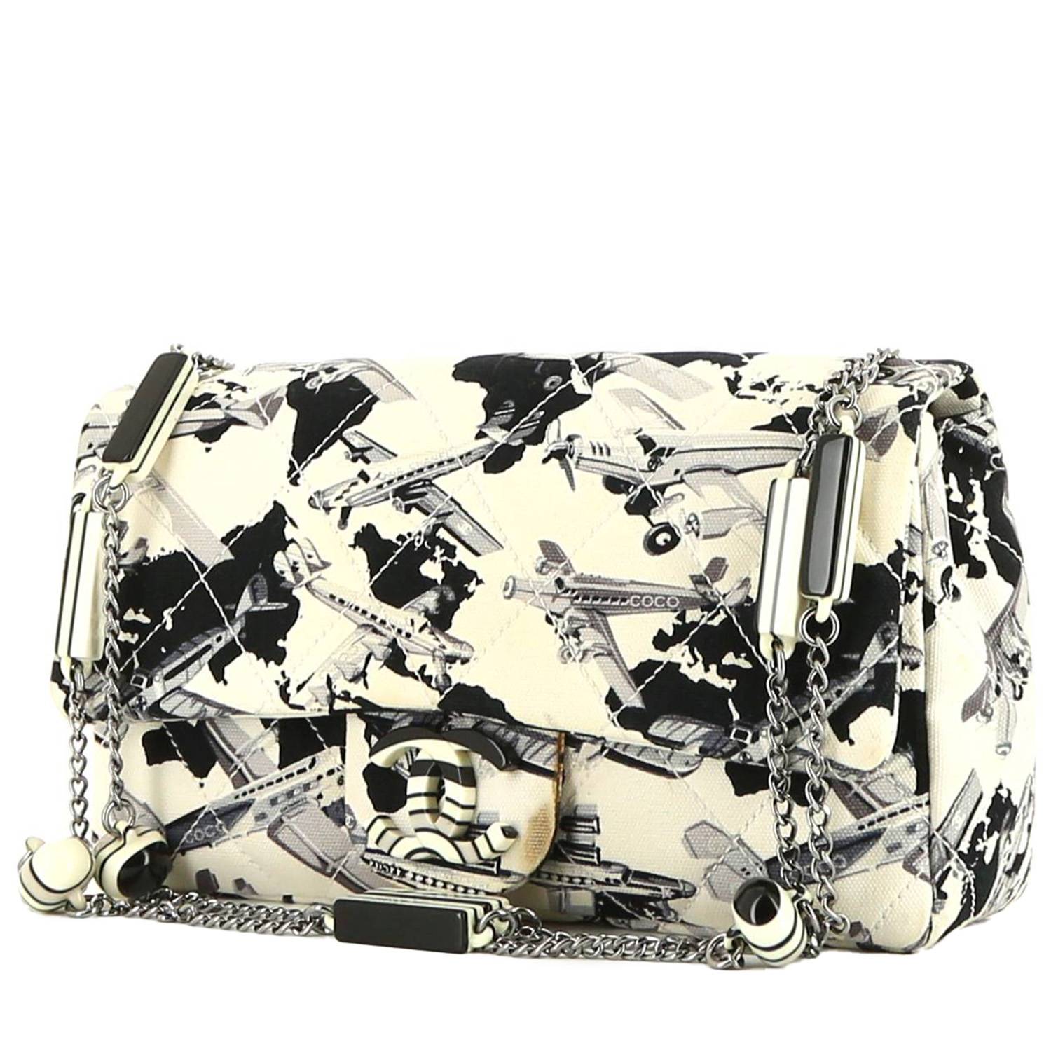 Chanel Timeless Handbag in White and Black Printed Patern Canvas