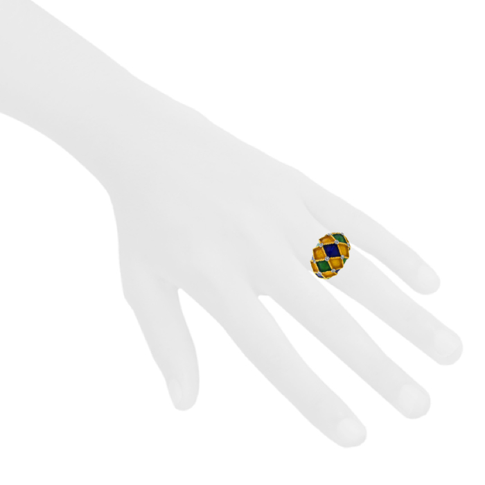 Mauboussin Arlequin 1970's ring in yellow gold,  platinium and enamel and in diamonds - Detail D1
