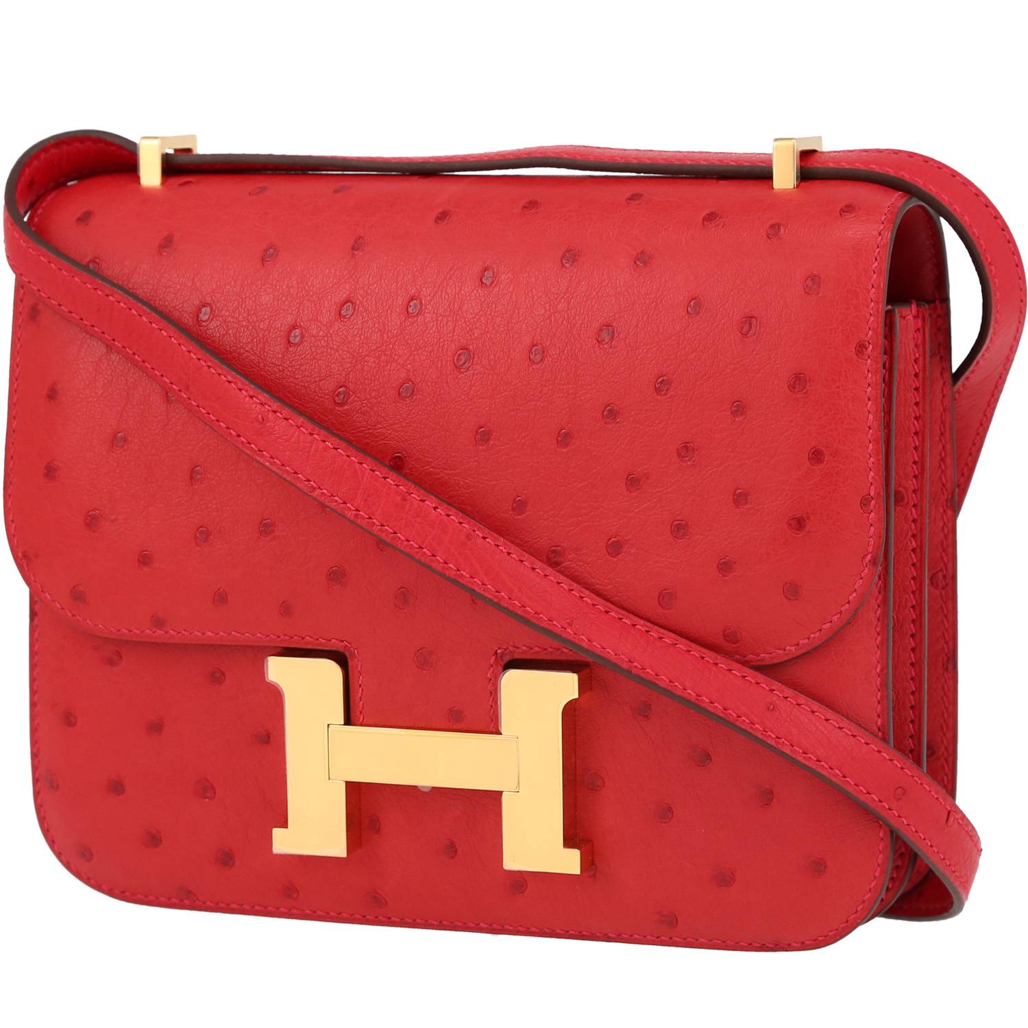 Hermes Constance mini shoulder bag in red Vif ostrich leather