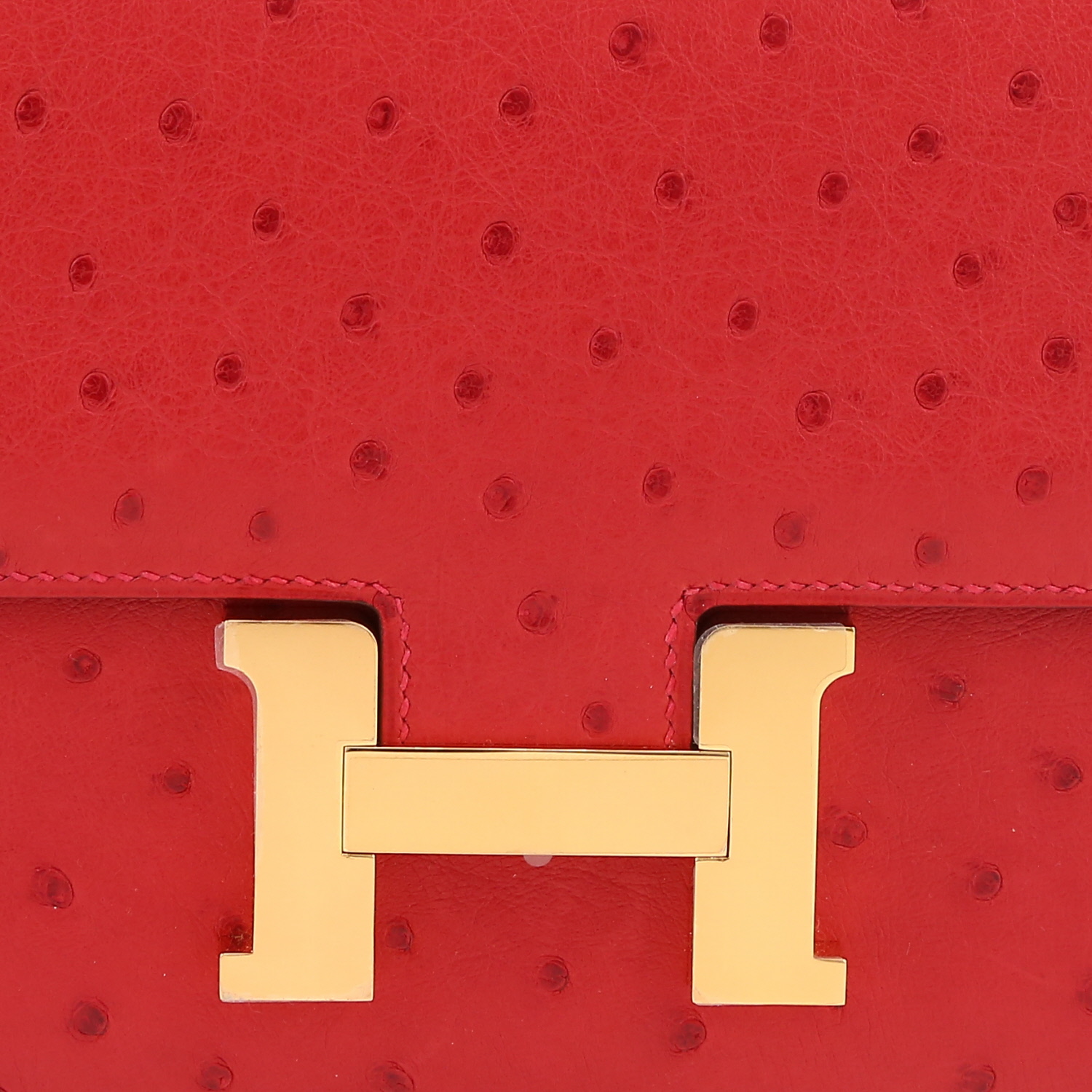 Hermès Constance 18 cm mini shoulder bag in bright red ostrich leather - Detail D1