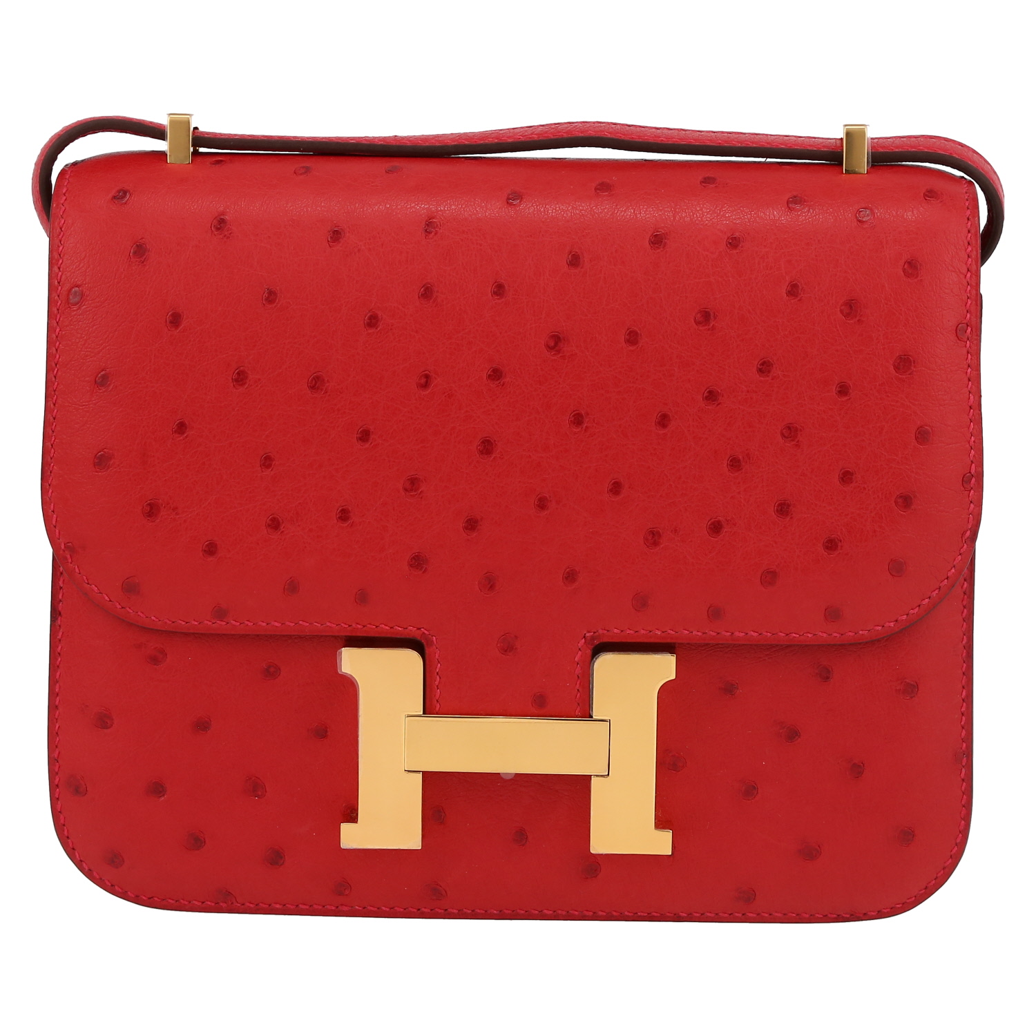 Hermes Constance mini shoulder bag in red Vif ostrich leather - Detail D2