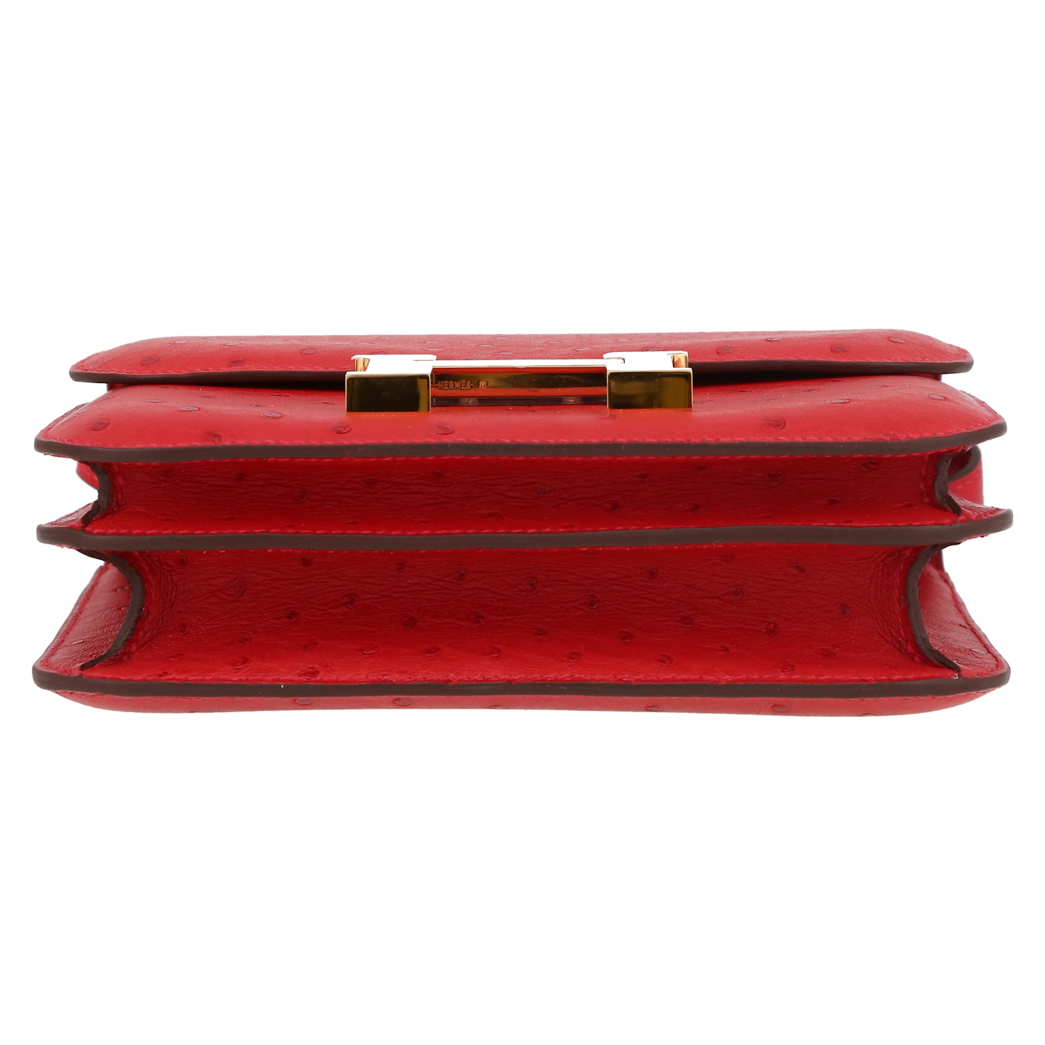 Hermès Constance 18 cm mini shoulder bag in bright red ostrich leather - Detail D4