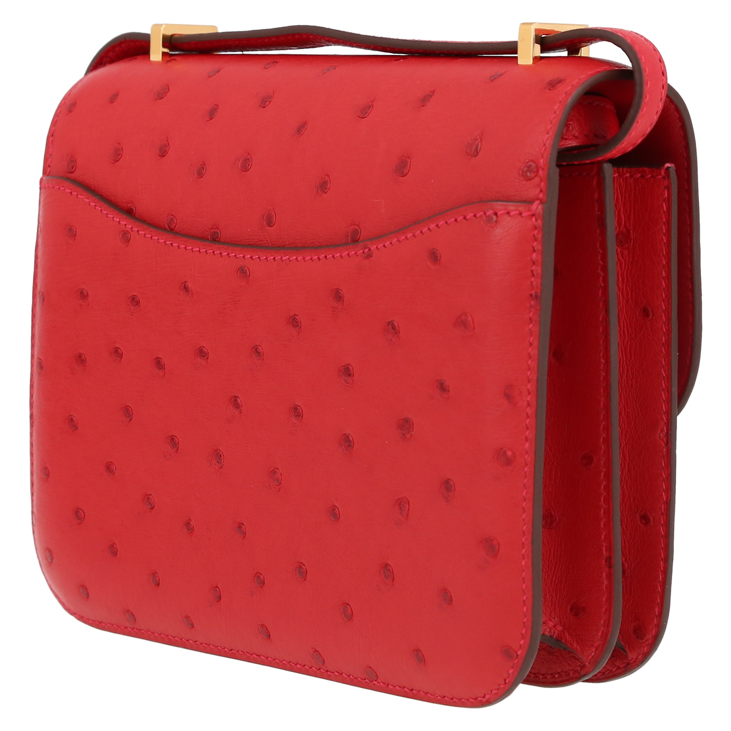 Bolso bandolera Hermes Constance mini en avestruz rojo Vif - Detail D5