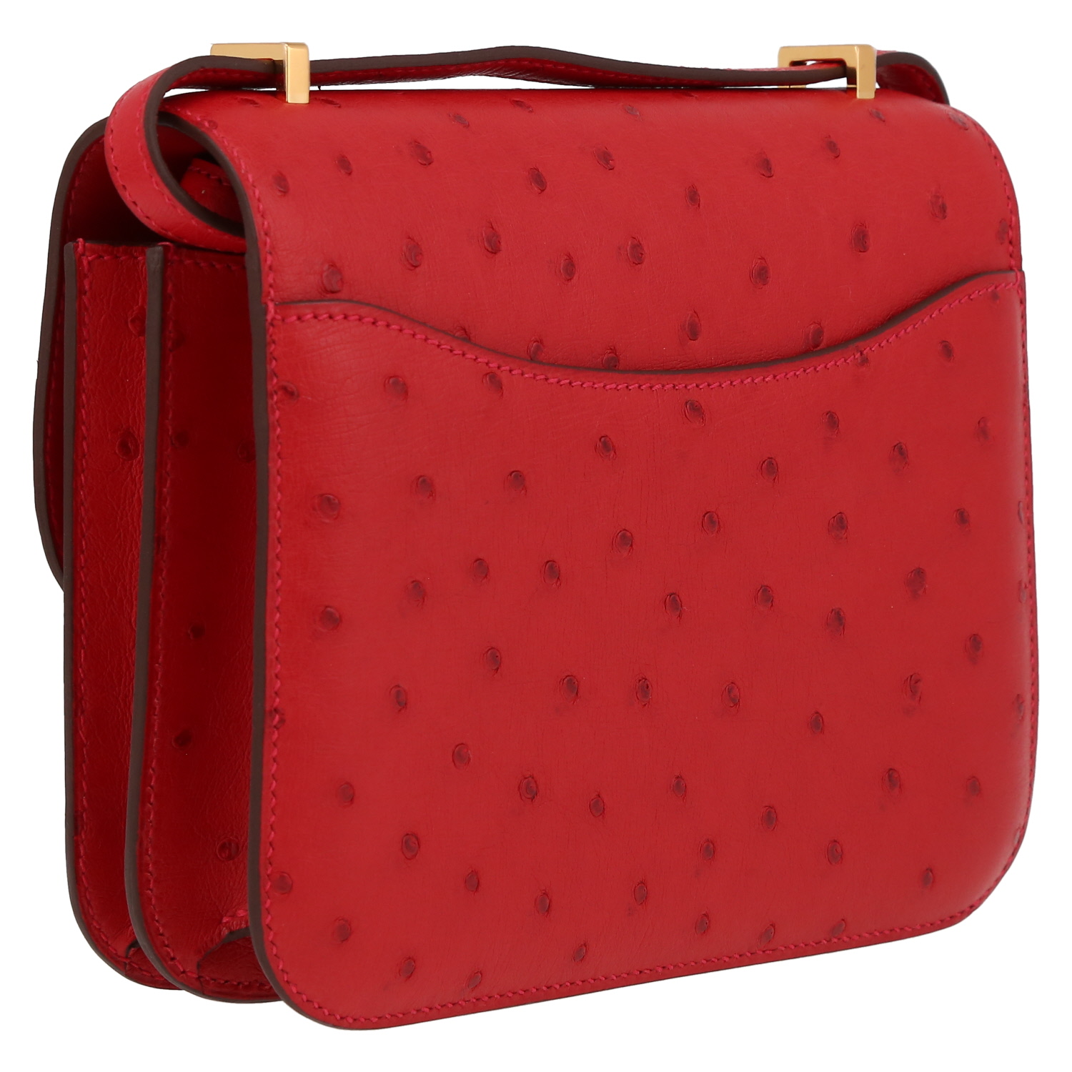 Hermès Constance 18 cm mini shoulder bag in bright red ostrich leather - Detail D6