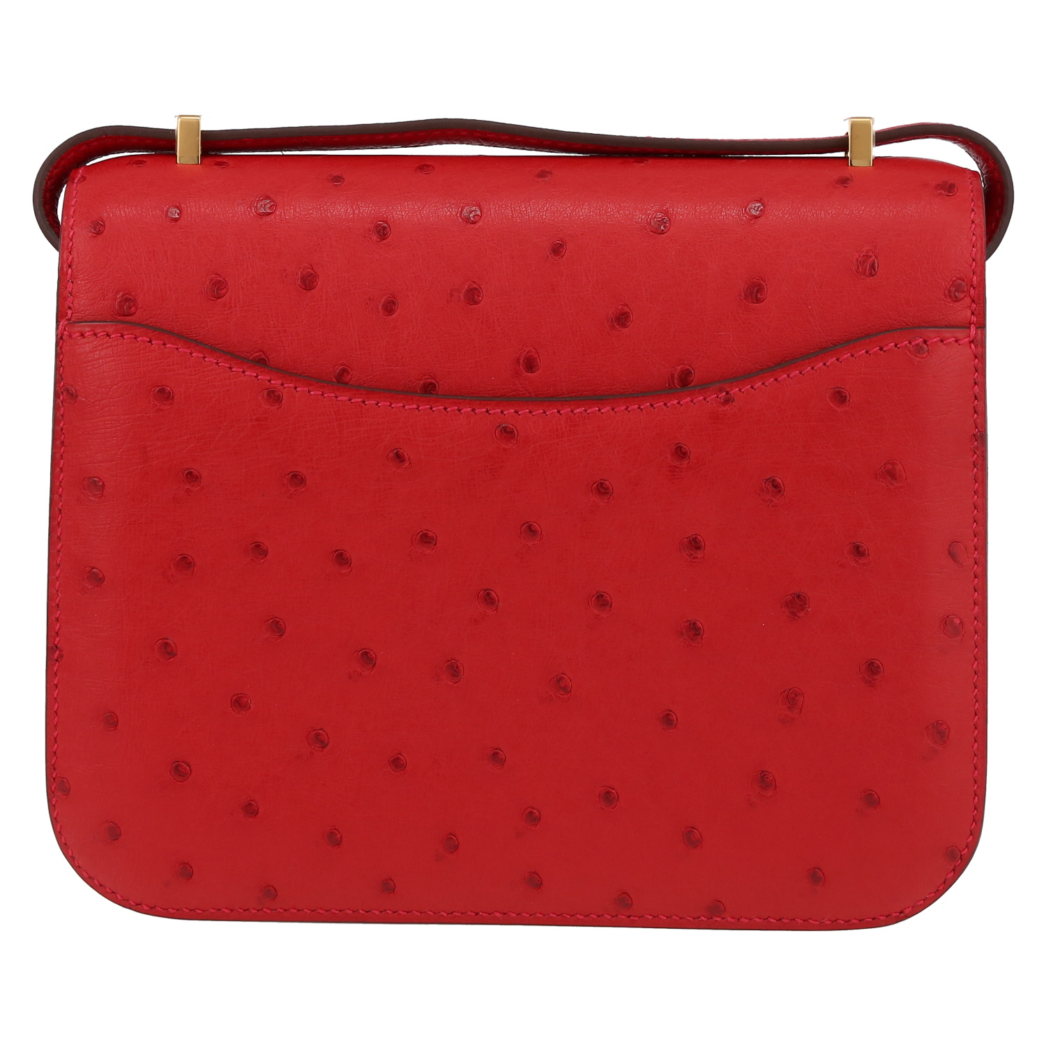 Borsa a tracolla Hermès  Constance 18 cm mini  in pelle di struzzo Rouge Vif - Detail D7