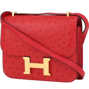 Hermès Constance 18 cm mini shoulder bag in bright red ostrich leather