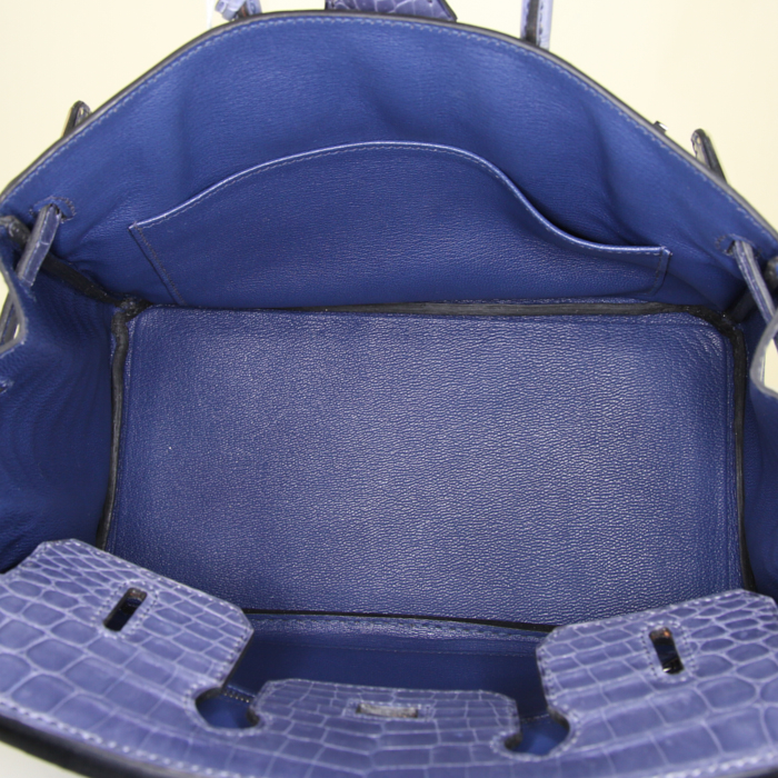 Sac à main Hermes Birkin 25 cm en crocodile niloticus Bleu Brighton - Detail D2