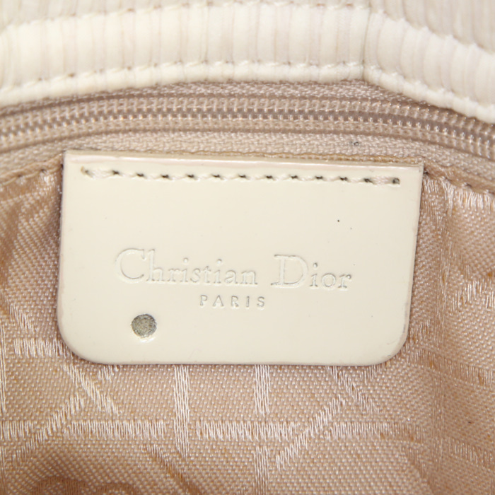 Borsa a tracolla Dior Lady Dior mini in tela beige e plexiglas trasparente - Detail D4