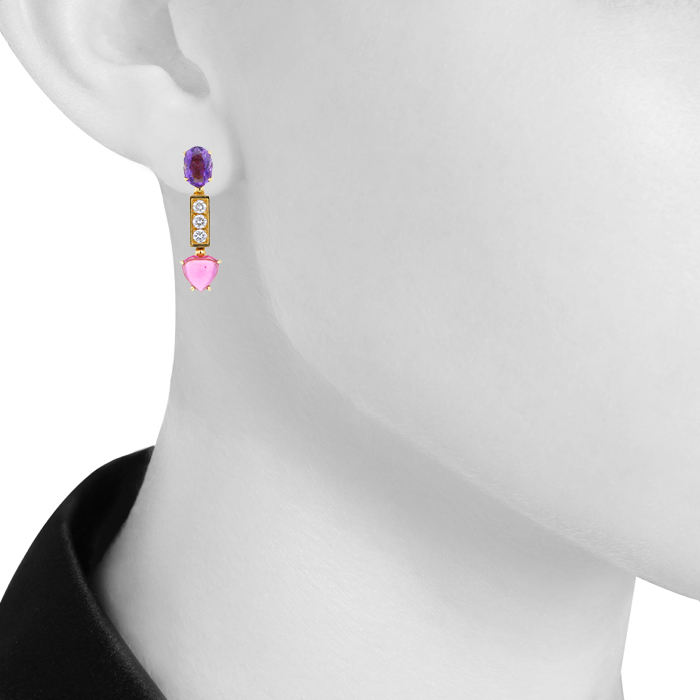 Paire de boucles d'oreilles articulée Bulgari Allegra en or jaune,  diamants et pierres de couleurs
