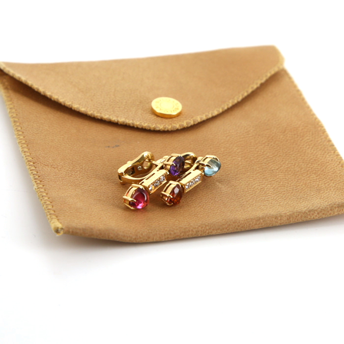 Articulated Bulgari Allegra earrings in yellow gold,  diamonds and colored stones - Detail D2