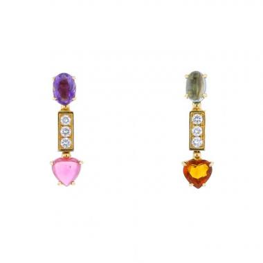 Articulated Bulgari Allegra earrings in yellow gold,  diamonds and colored stones
