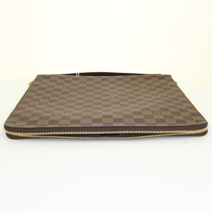 Louis Vuitton Organizer briefcase in ebene damier canvas and brown leather - Detail D4