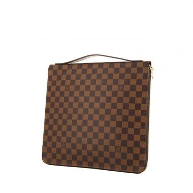 Borsa portadocumenti Louis Vuitton Organizer in tela a scacchi ebana e pelle marrone