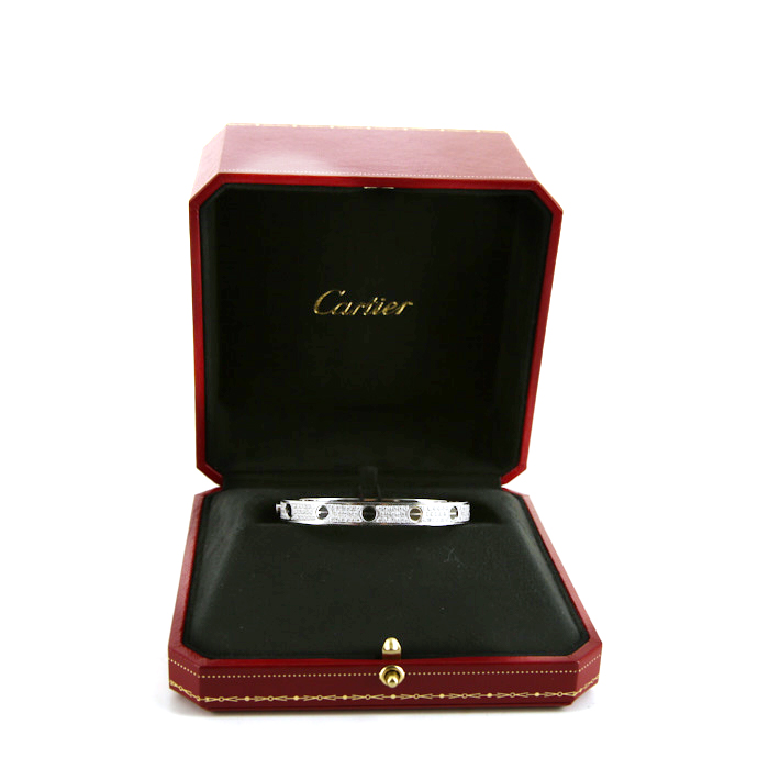 Cartier Love pavé bracelet in white gold,  ceramic and diamonds, size 16 - Detail D2