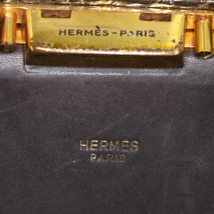 Borsa Hermès Hermes 404 in coccodrillo marrone - Detail D3