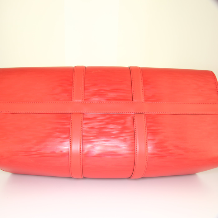 Borsa weekend Louis Vuitton Keepall 45 cm Editions Limitées Supreme in pelle Epi rossa e bianca - Detail D5