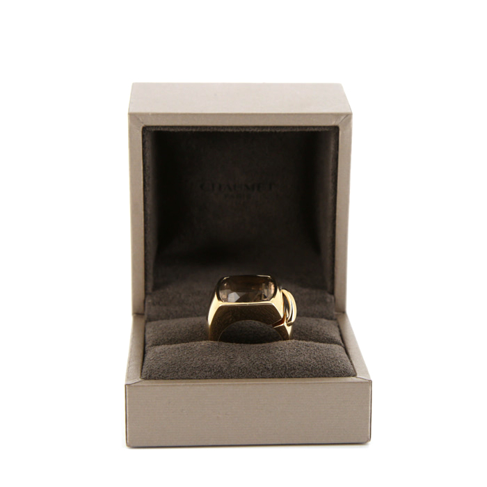 Anillo de sello Chaumet Lien en oro amarillo y cuarzo ahumado - Detail D2