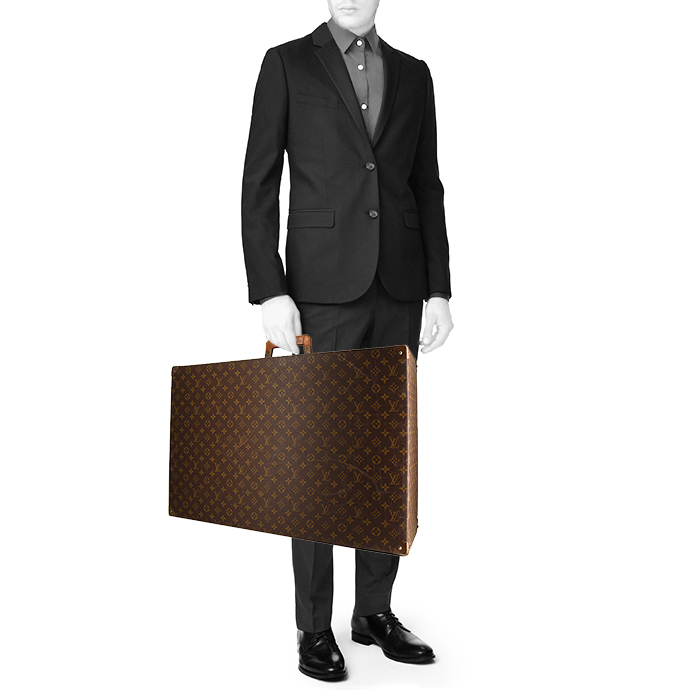 Valigia rigida Louis Vuitton Alzer 70 in tela monogram marrone e pelle naturale - Detail D1