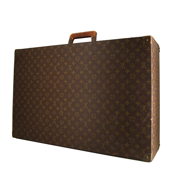 Louis Vuitton Alzer 70 rigid suitcase in brown monogram canvas and natural leather - Detail D2