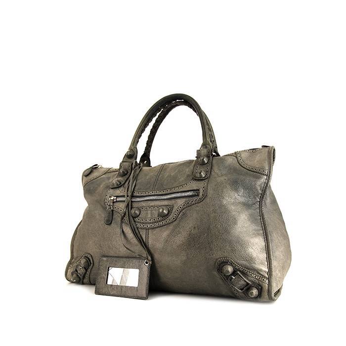 Balenciaga Hourglass Top Handle Bag Small Grey in Calfskin with Silvertone   GB