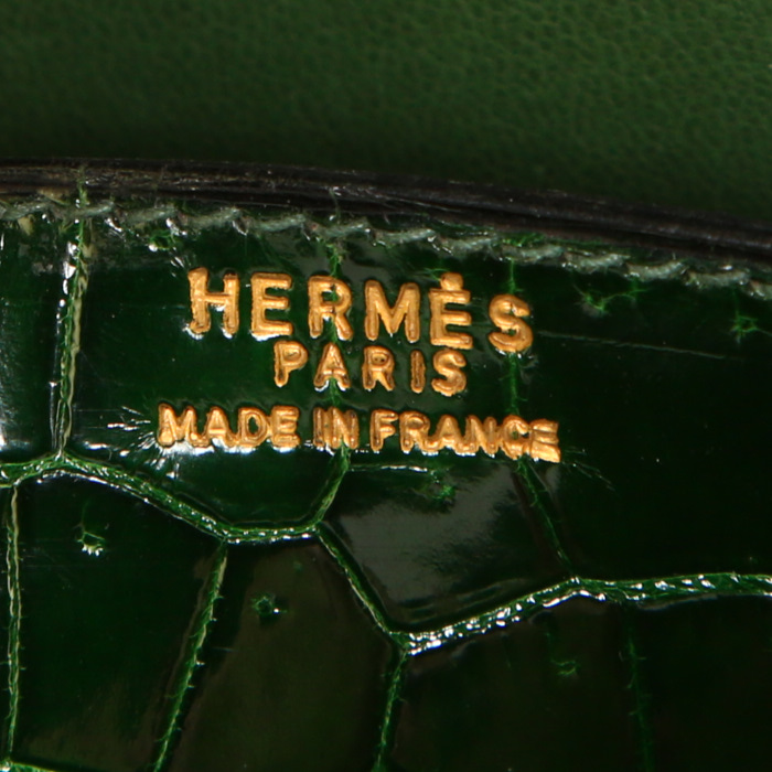 Borsa da spalla o a mano Hermès Cocarde in coccodrillo verde e nero - Detail D4