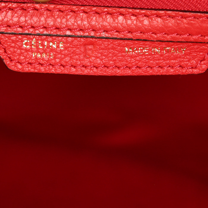 Bolso de mano Celine Luggage modelo grande en cuero granulado rojo - Detail D3
