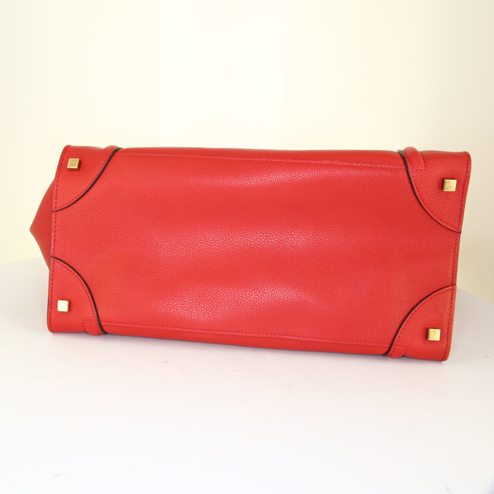 Bolso de mano Celine Luggage modelo grande en cuero granulado rojo - Detail D4