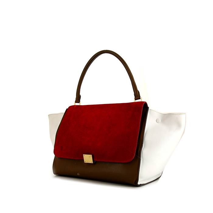 Celine Trapeze large model handbag in white and brown leather and red suede - 00pp