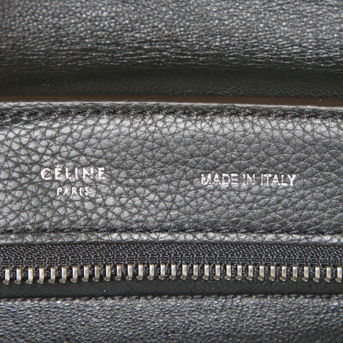 Bolso de mano Celine Trapeze modelo mediano en cuero granulado negro y ante negro - Detail D4