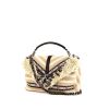Saint Laurent College large model shoulder bag in beige and white bicolor embroidered canvas and black leather - 00pp thumbnail