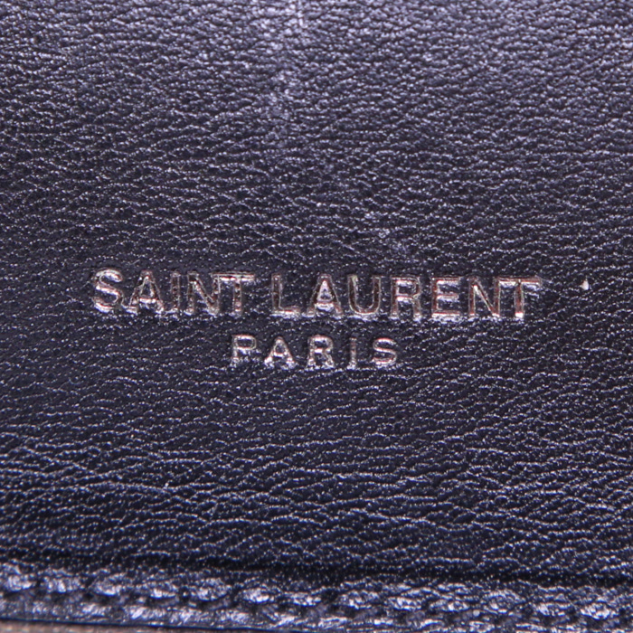 Saint Laurent College large model shoulder bag in beige and white bicolor embroidered canvas and black leather - Detail D4