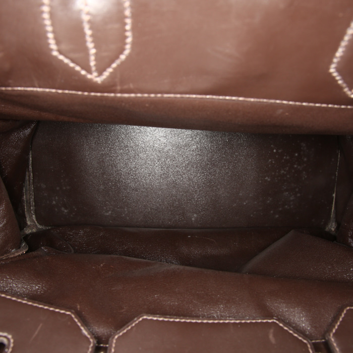 Sac de voyage Hermes Haut à Courroies - Travel Bag en cuir box marron - Detail D2