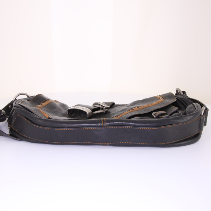 Borsa da spalla o a mano Dior Gaucho in pelle marrone e profili - Detail D4