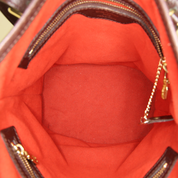 Louis Vuitton Bucket handbag in ebene damier canvas and brown leather - Detail D2