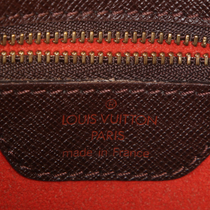 Bolso de mano Louis Vuitton Bucket en lona a cuadros ébano y cuero marrón - Detail D3