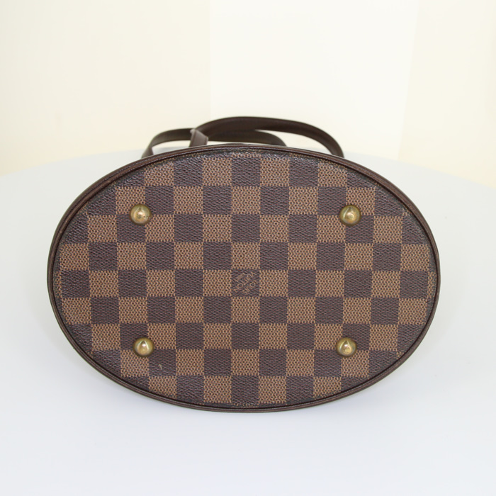 Borsa Louis Vuitton Bucket in tela a scacchi ebana e pelle marrone - Detail D4