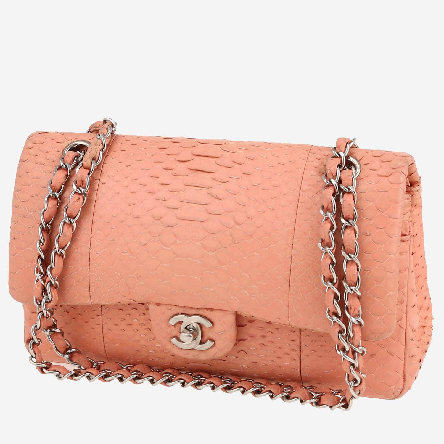 Bolso de mano Chanel  Timeless Classic en piel de pitón color salmón